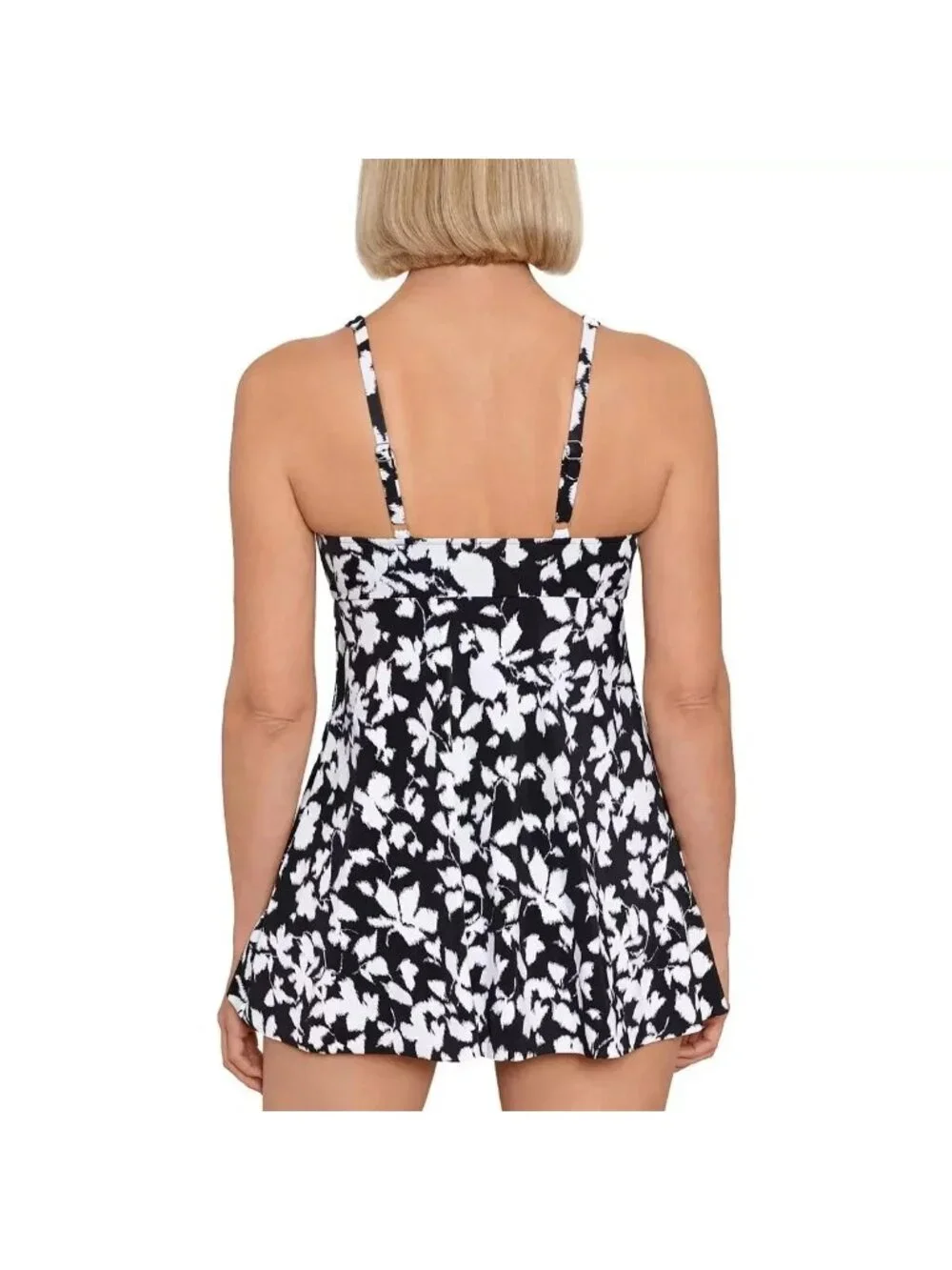 Swim Solutions One Piece Swimsuit Swimdress Tummy Control Floral Black White 20W - Picture 2 of 6